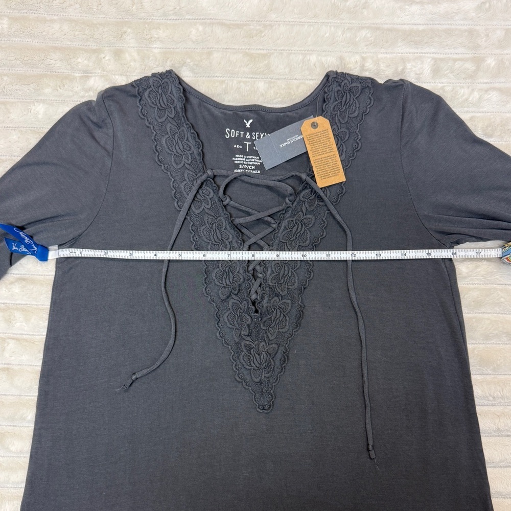 NWT American Eagle: Women's Long Sleeve Soft & Sexy Gray Lace Up, Size S - Picture 5 of 11